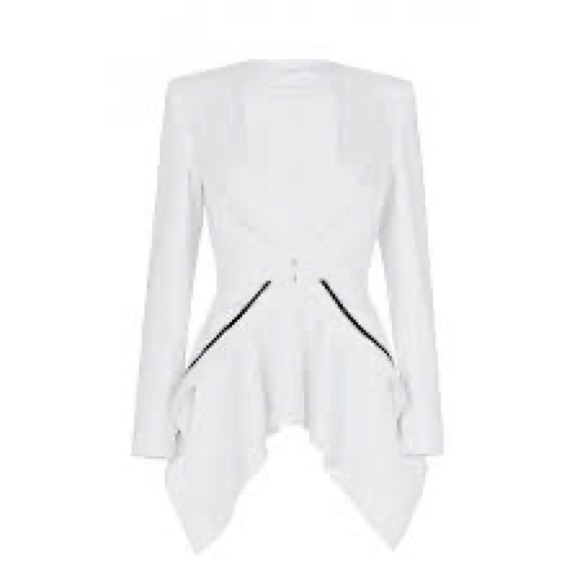 Sass & Bide White Asymmetric Peplum Blazer With Black Trim